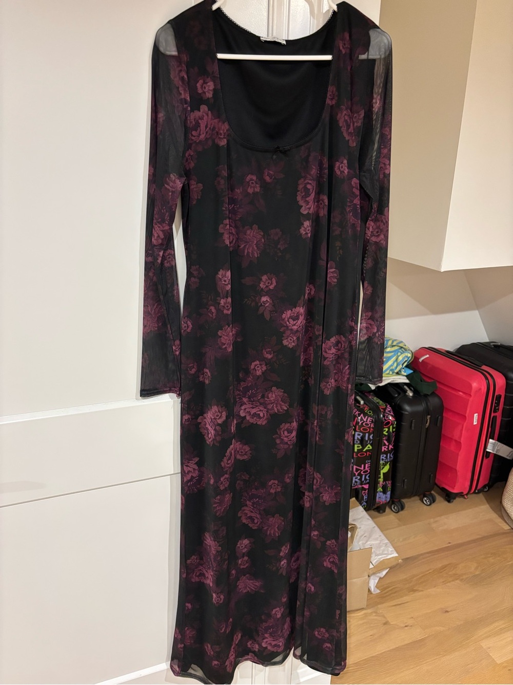 Miss Selfridge Black Maxi Dress with Plum Floral Print